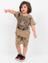 Oversized Tiger Themed Cotton Short Set (Beige)